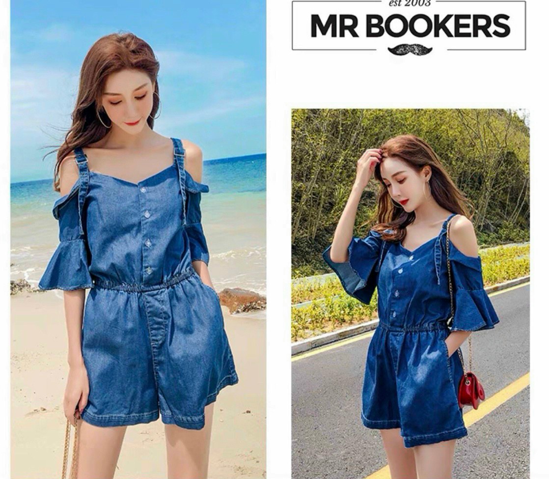JUMSUIT DENIM ĐÙI TRỄ VAI TAY LOE 